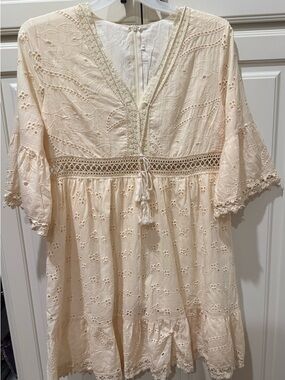 Boho Eyelet Tunic Dress in Cream